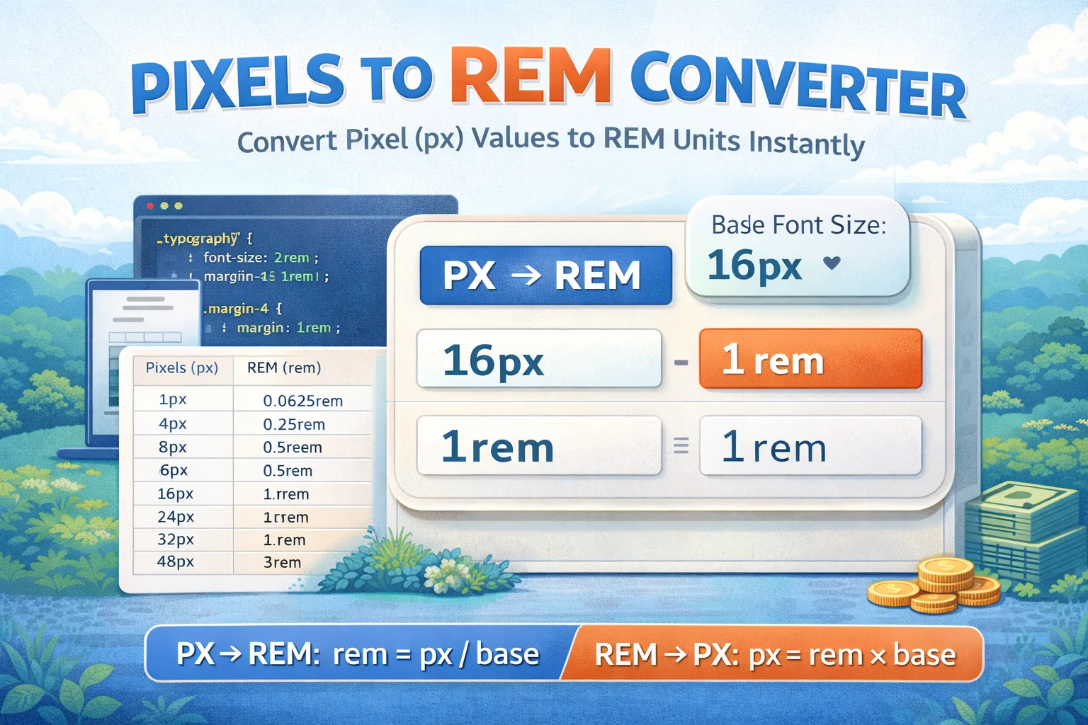 Pixels to REM Converter