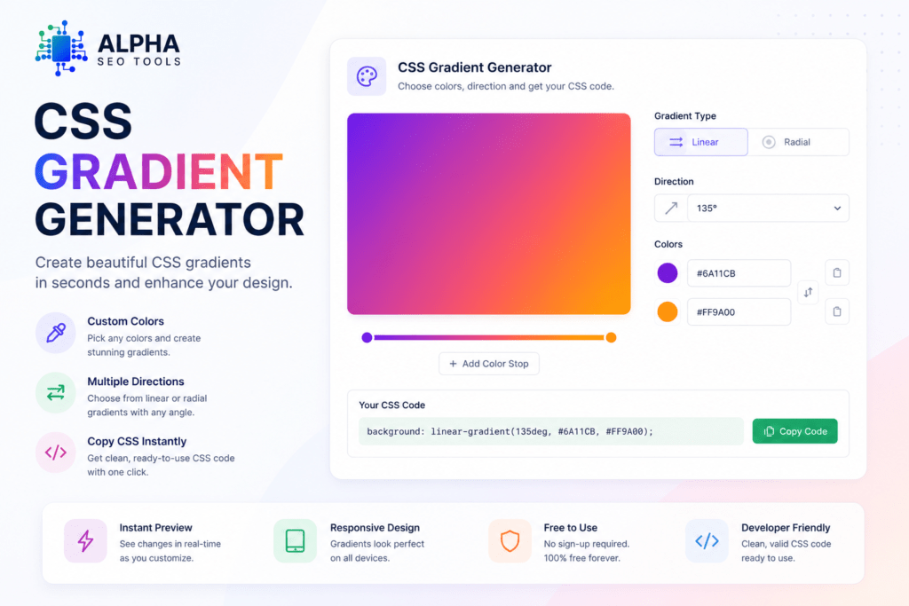 CSS Gradient Generator: Design Gradients Visually, Ship Clean Code Instantly 2 CSS gradient generator
