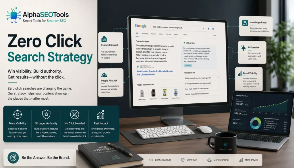 Zero Click Search Strategy: Dominating Featured Snippets, SERP Features, Answer Boxes, PAA & Direct Answers 2 Zero Click Search Strategy guide by alphaseotools.com
