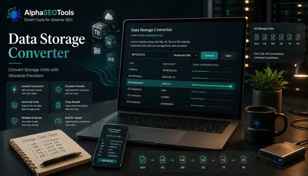 Free Data Storage Converter Tool | Alpha SEO Tools 2 Data Storage Converter tool by alphaseotools.com