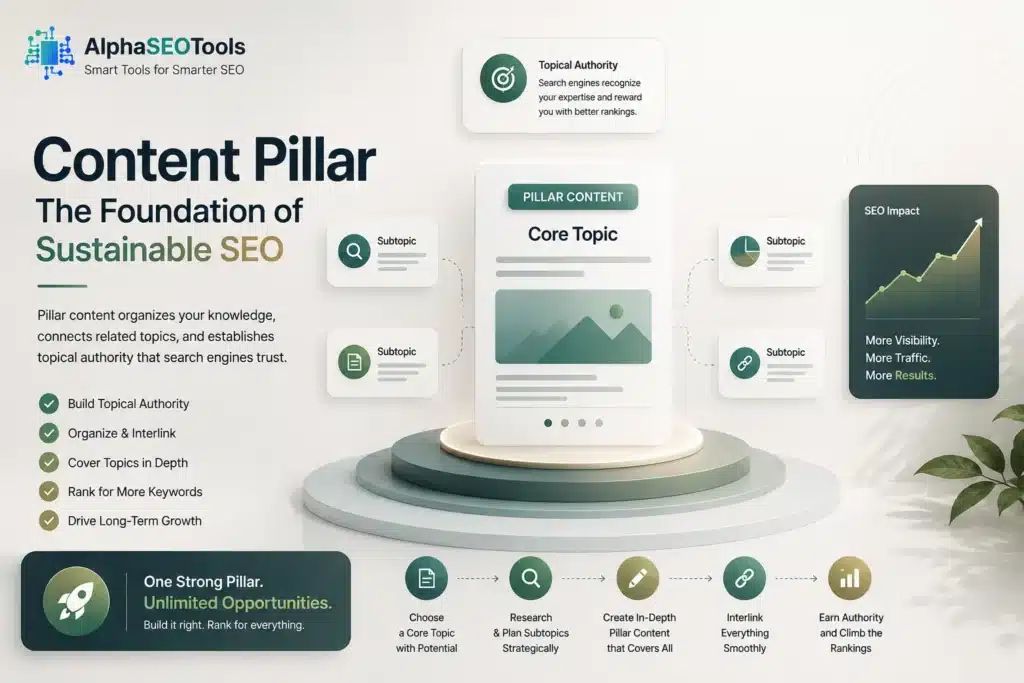 What Is a Content Pillar? The Complete Guide to Building Topical Authority, Pillar Pages, and a Smarter SEO Content Strategy 3 content pillar overview by alphaseotools.com