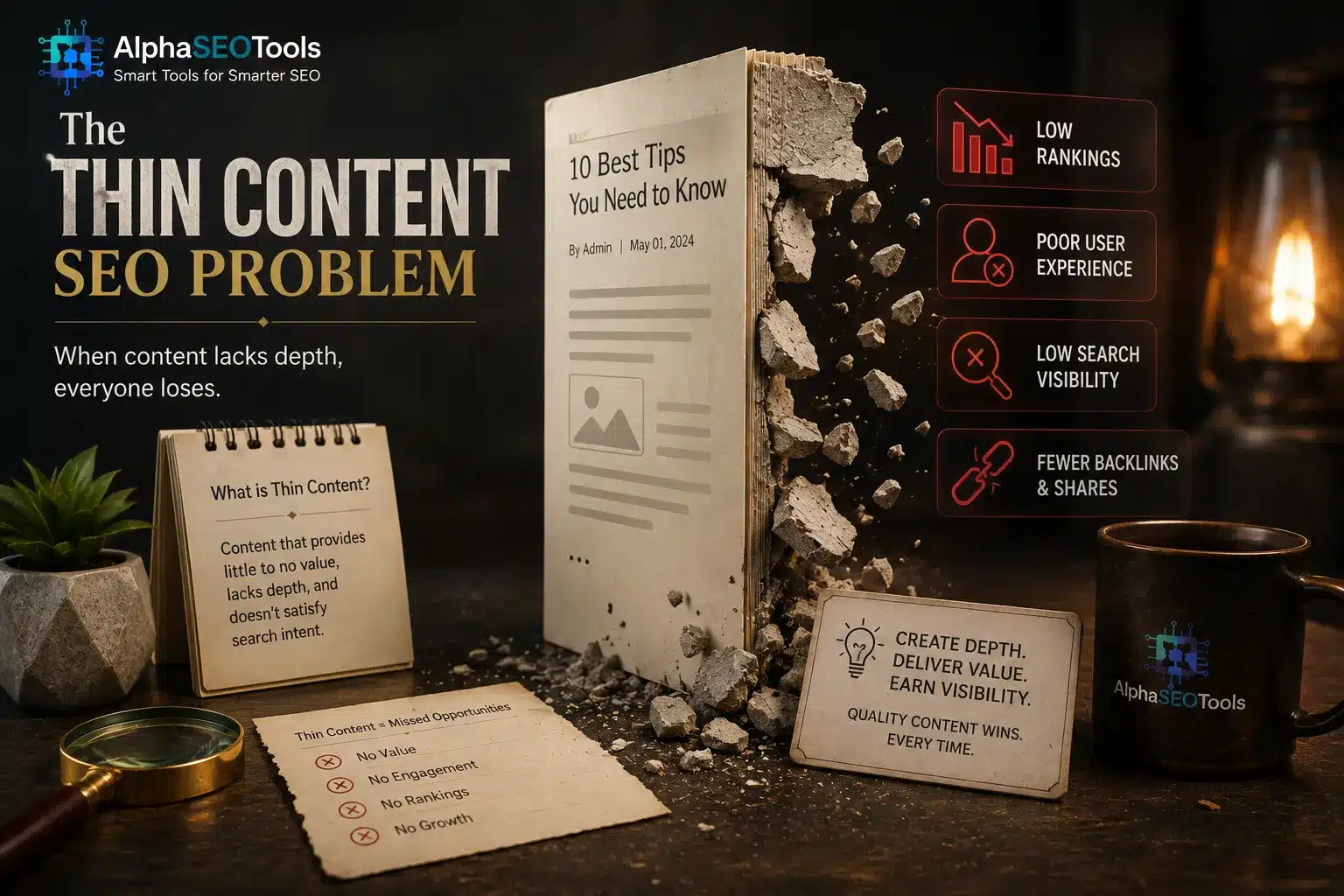 Thin Content SEO Problem guide by alphaseotools.com