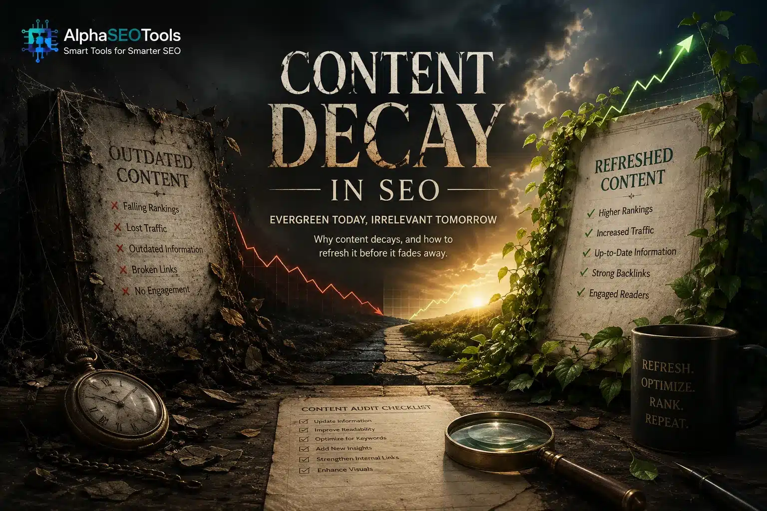 guide to the content decay in seo by alphaseotools.com